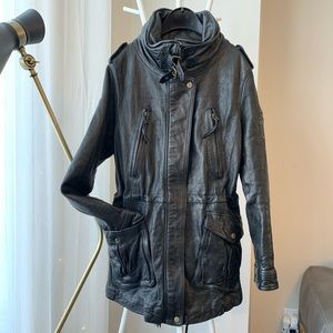 Real leather fox fur collar slim coat